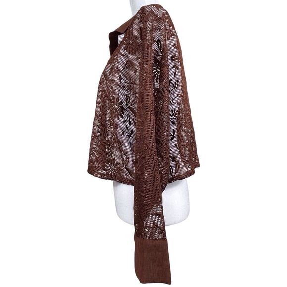 JASON WU Lace Sheer Floral Button Down Top NWT Size Large Brown - Picture 9 of 15